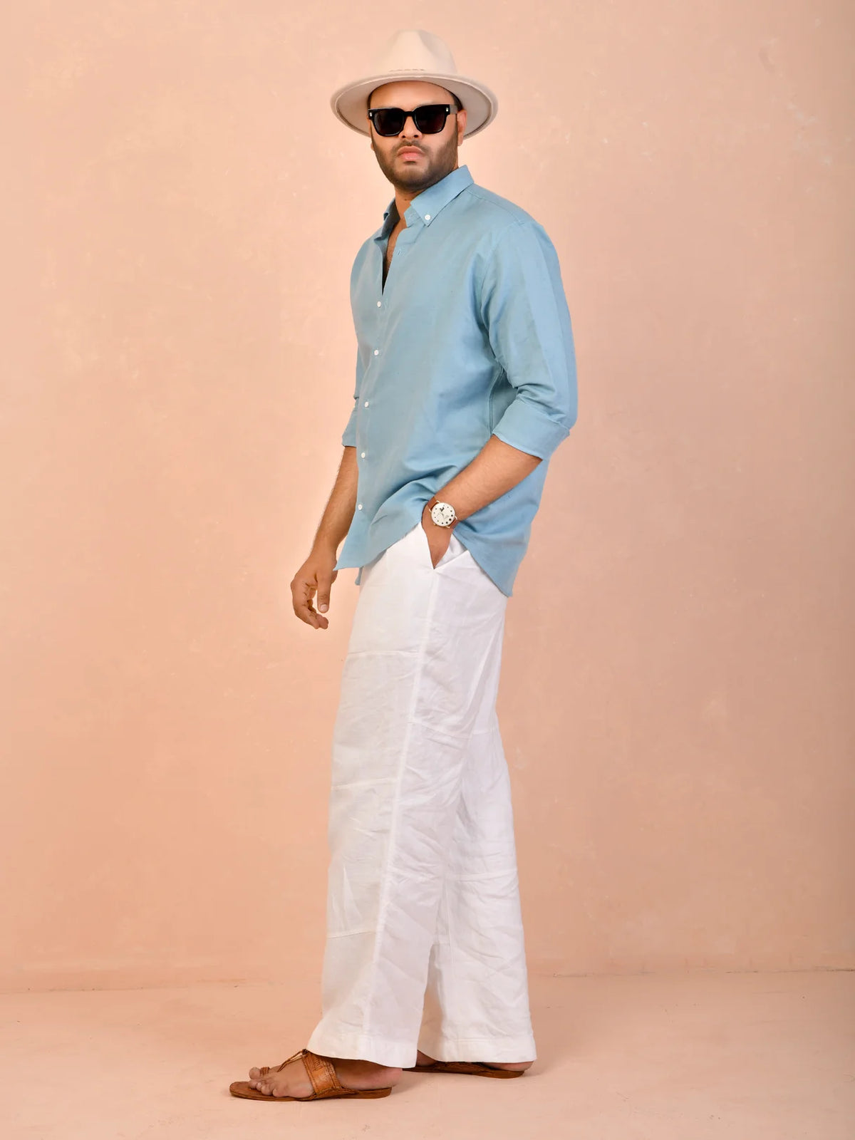 Dusty Sky Blue Pure Linen Shirt