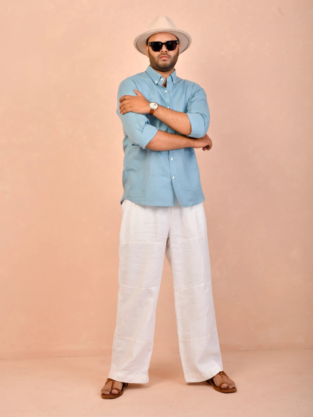 Dusty Sky Blue Pure Linen Shirt