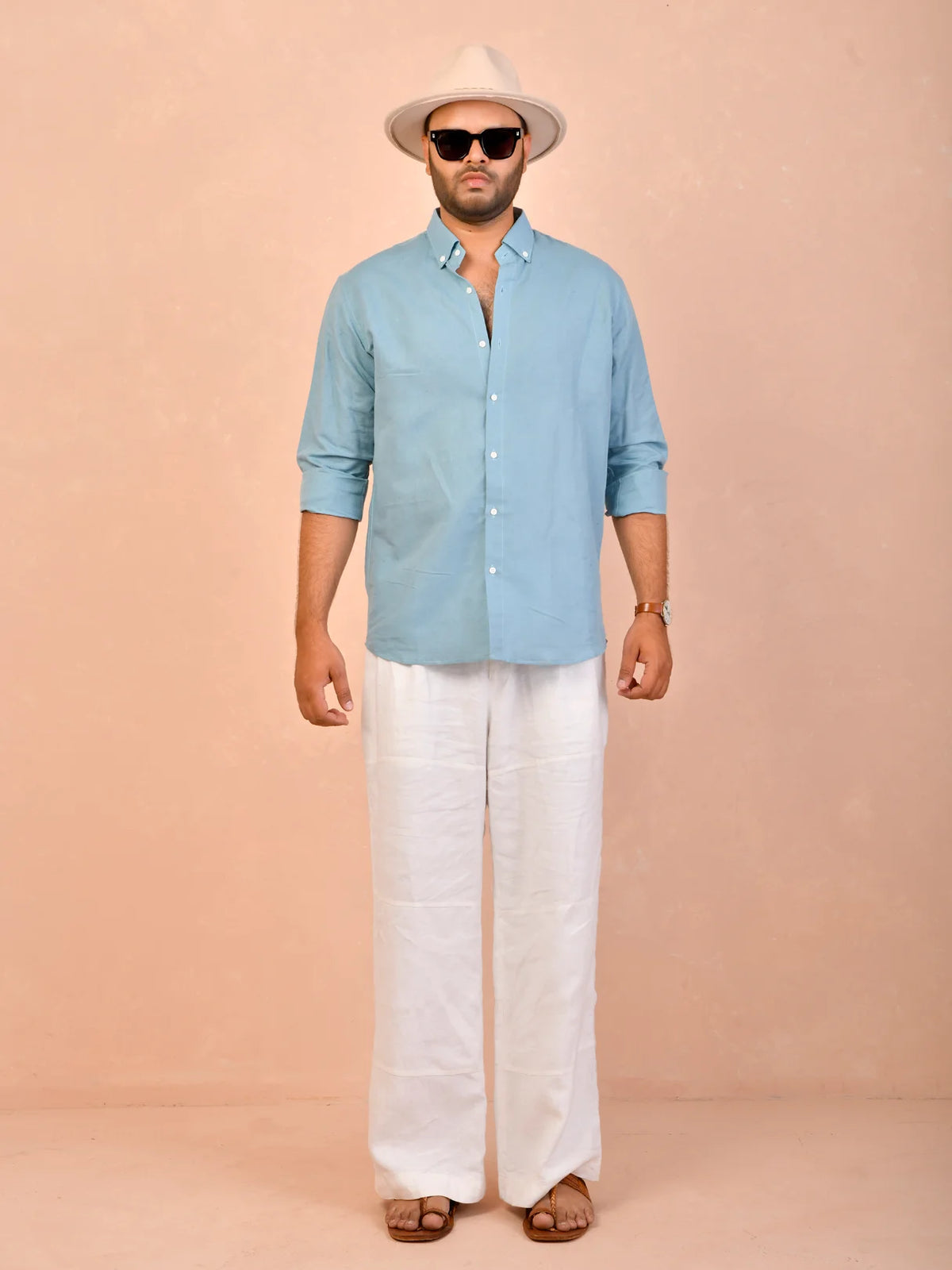 Dusty Sky Blue Pure Linen Shirt