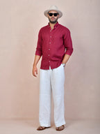 Burgundy Red Pure Linen Shirt