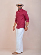Burgundy Red Pure Linen Shirt