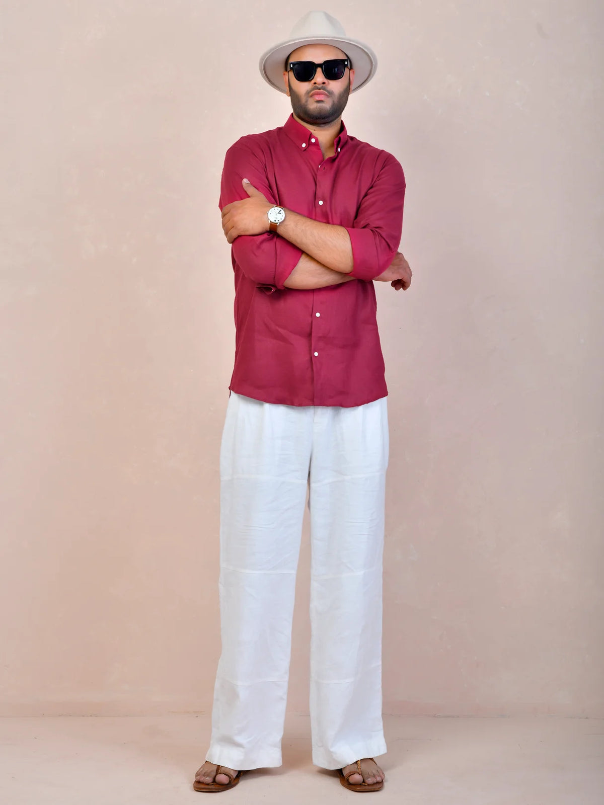 Burgundy Red Pure Linen Shirt