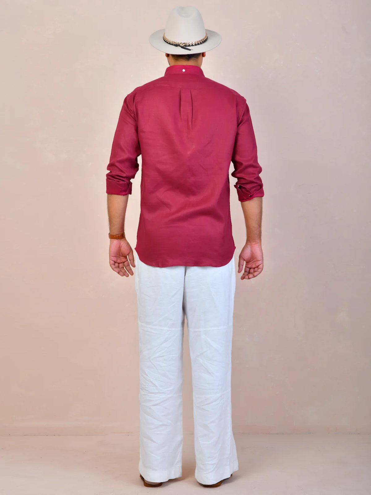 Burgundy Red Pure Linen Shirt