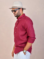 Burgundy Red Pure Linen Shirt