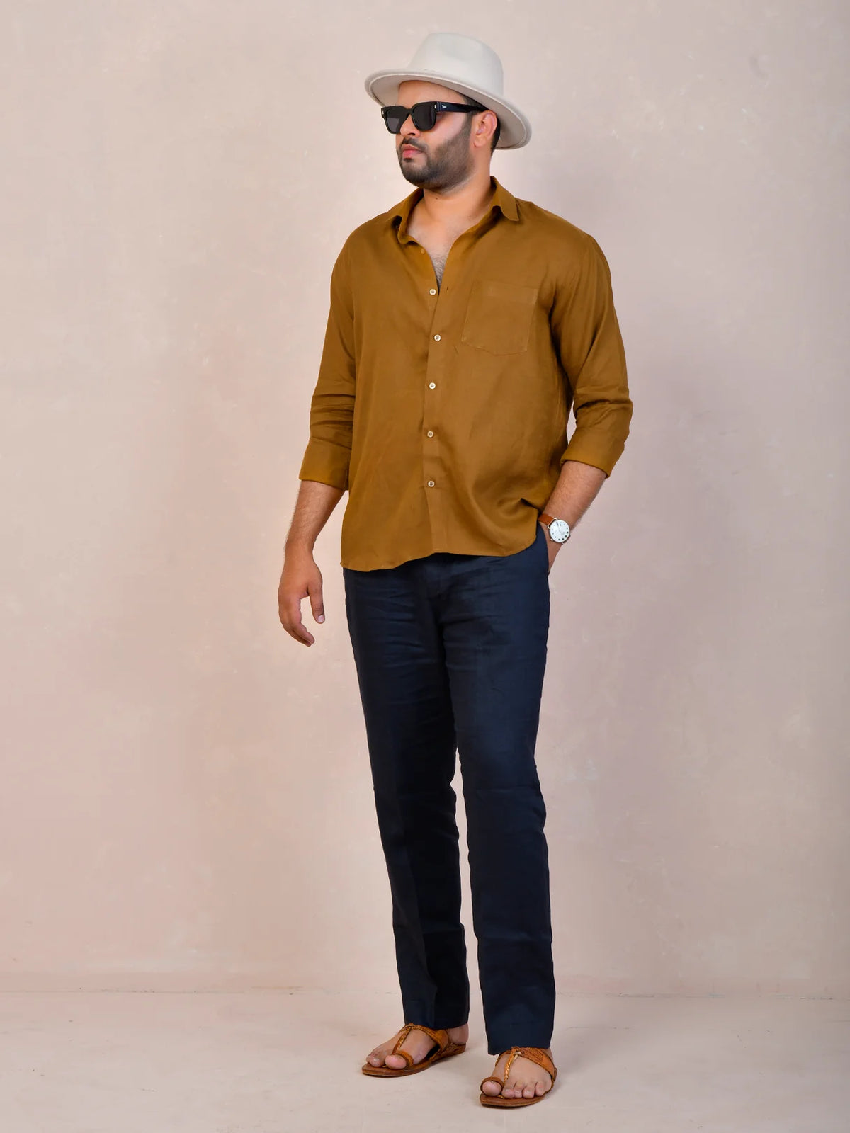 Mustard Brown Pure Linen Shirt