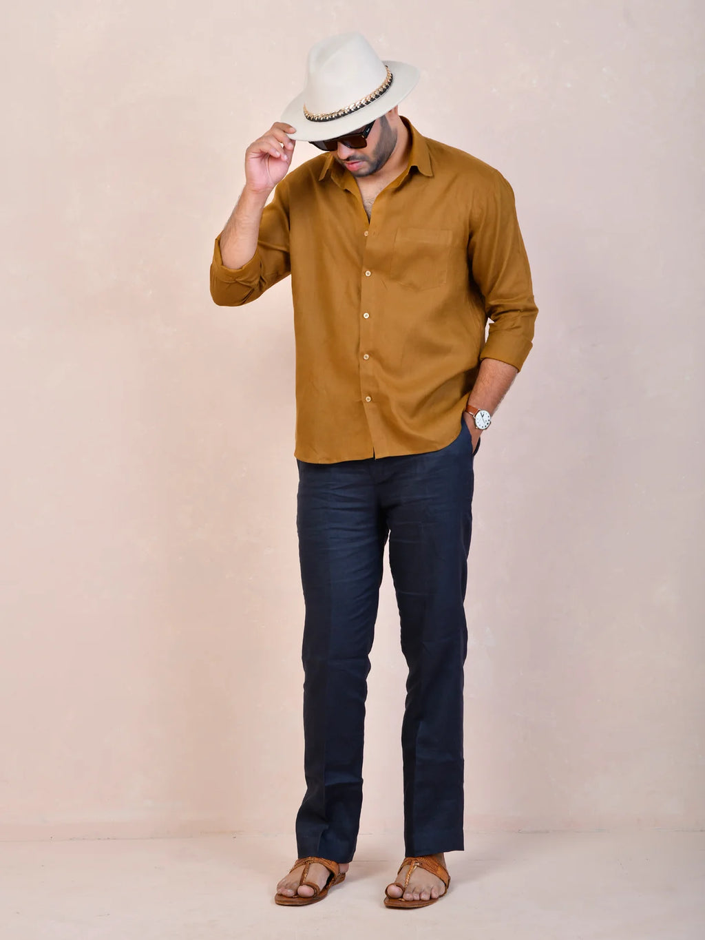 Mustard Brown Pure Linen Shirt