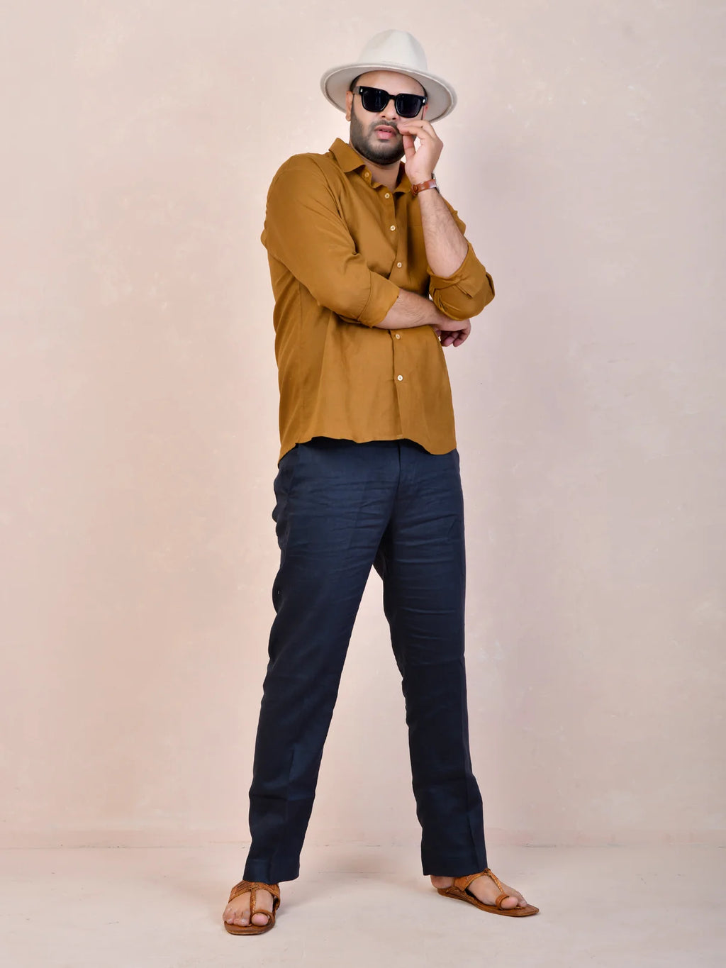 Mustard Brown Pure Linen Shirt