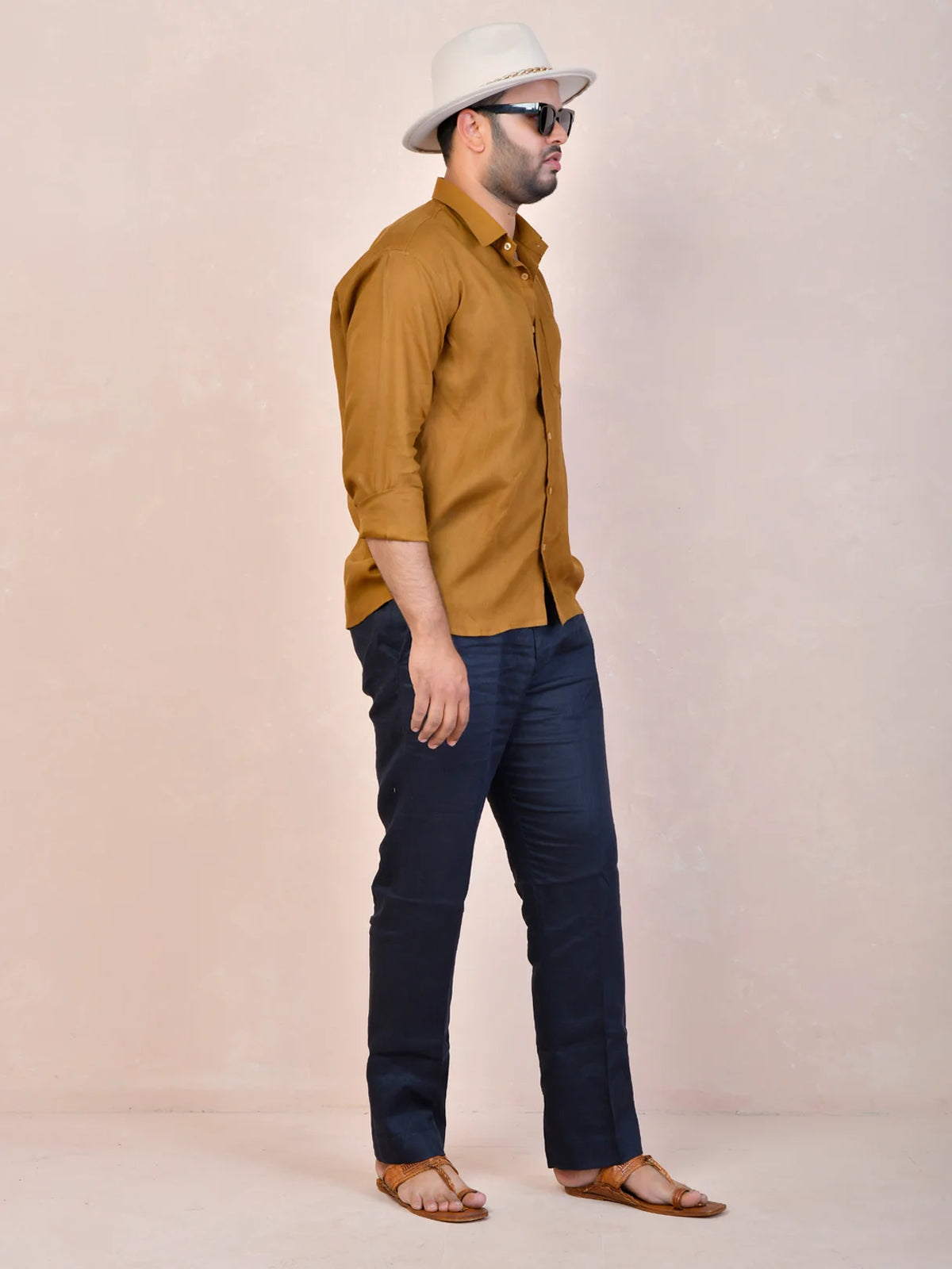 Mustard Brown Pure Linen Shirt