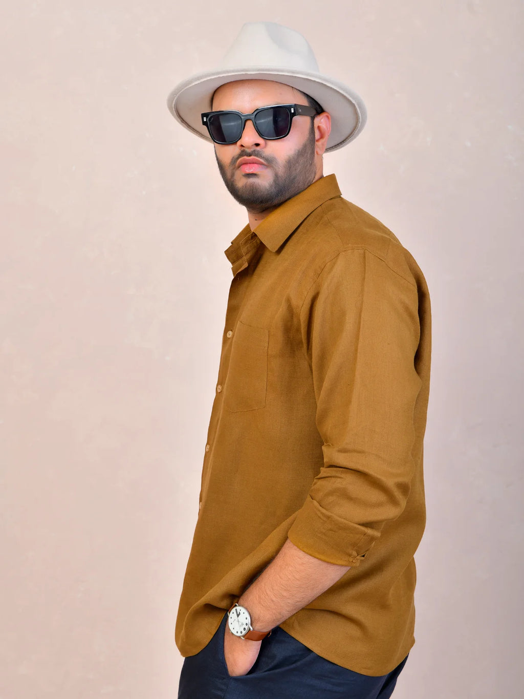 Mustard Brown Pure Linen Shirt