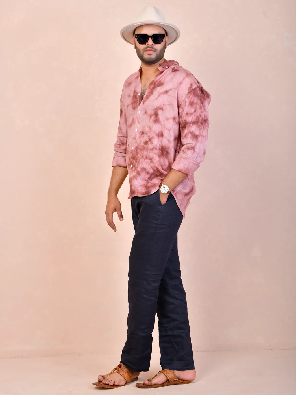 Tie & Dye Dusty Rose Pink Pure Linen Shirt