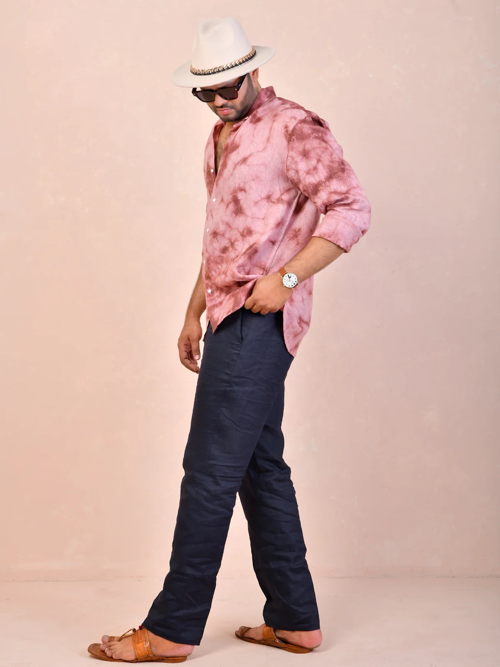 Tie & Dye Dusty Rose Pink Pure Linen Shirt