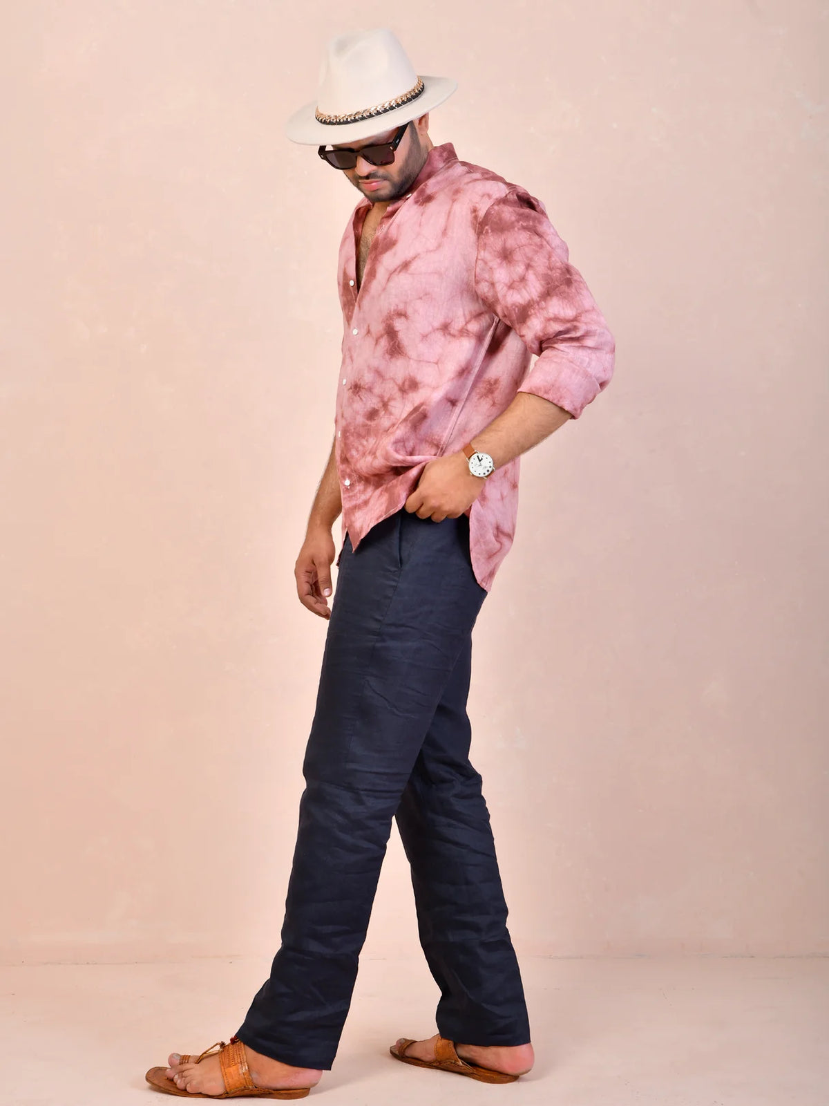 Tie & Dye Dusty Rose Pink Pure Linen Shirt