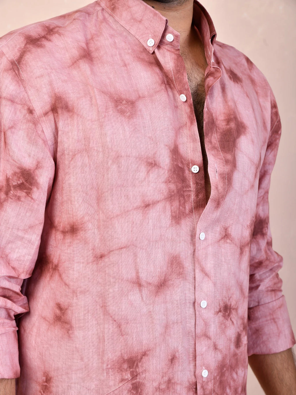 Tie & Dye Dusty Rose Pink Pure Linen Shirt