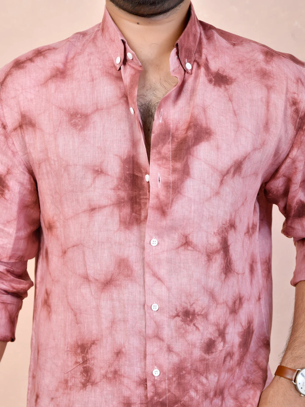 Tie & Dye Dusty Rose Pink Pure Linen Shirt