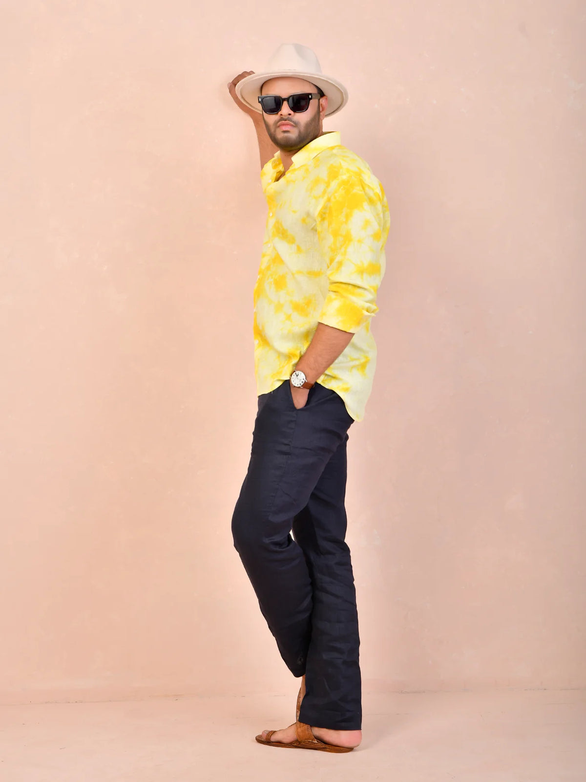Tie & Dye Yellow Pure Linen Shirt