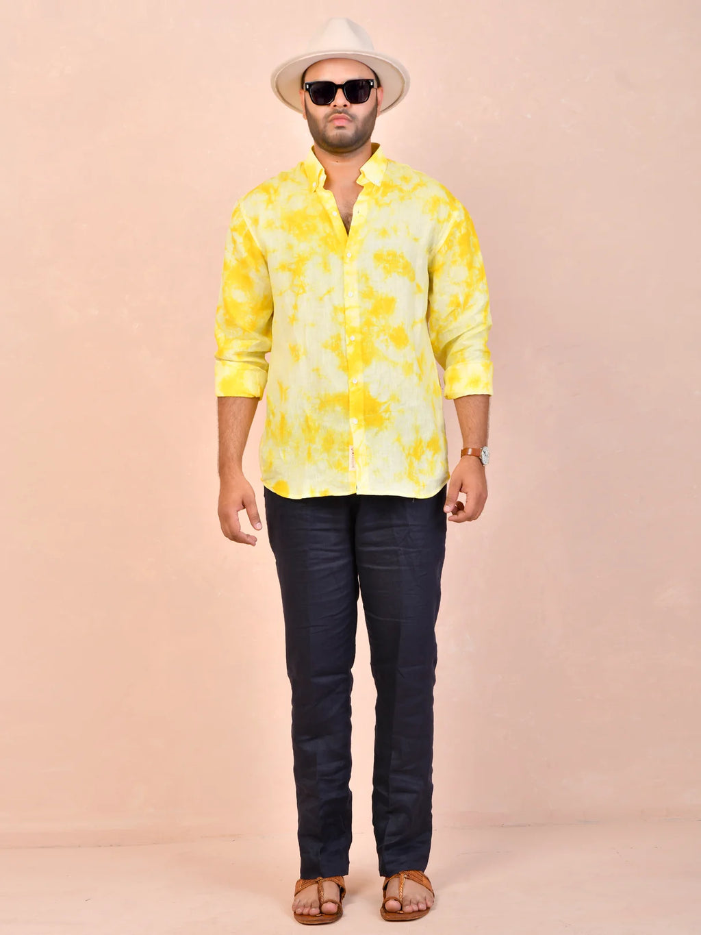 Tie & Dye Yellow Pure Linen Shirt