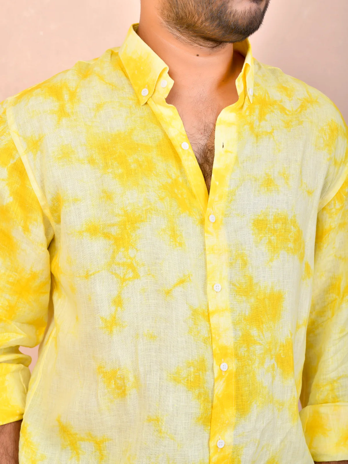 Tie & Dye Yellow Pure Linen Shirt