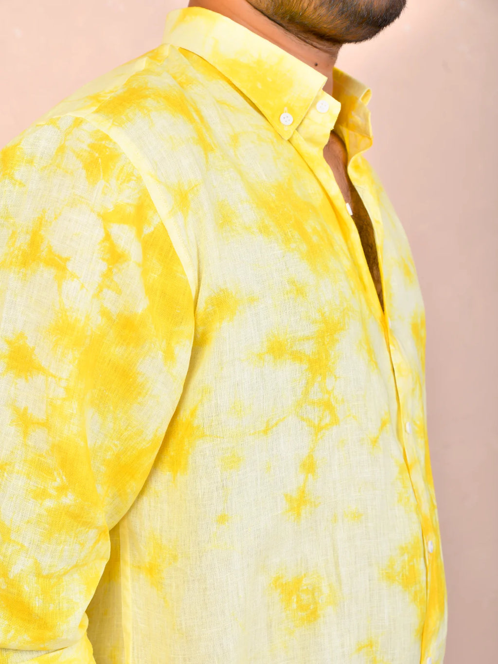 Tie & Dye Yellow Pure Linen Shirt