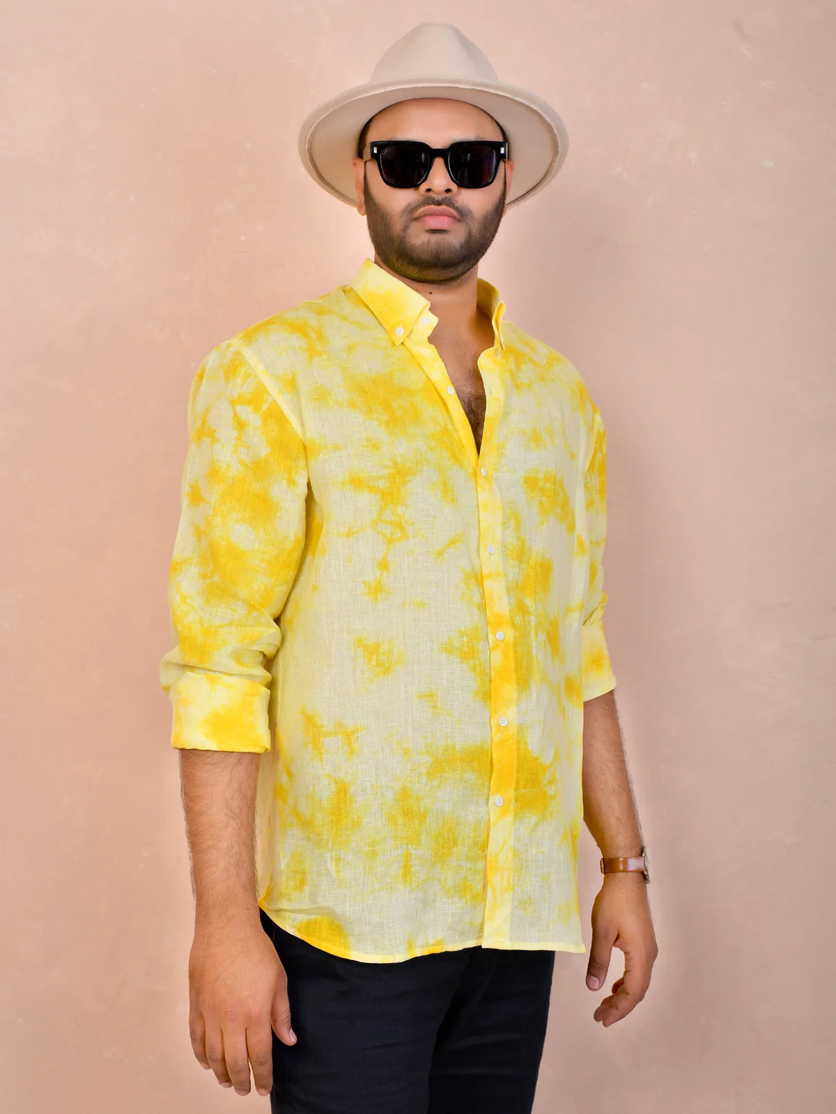 Tie & Dye Yellow Pure Linen Shirt