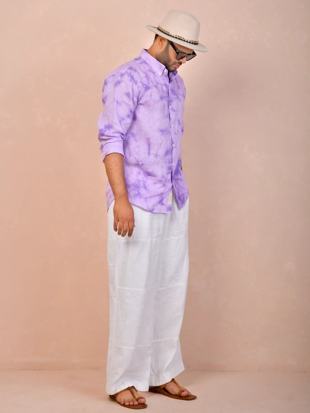 Tie & Dye Light Purple Pure Linen Shirt