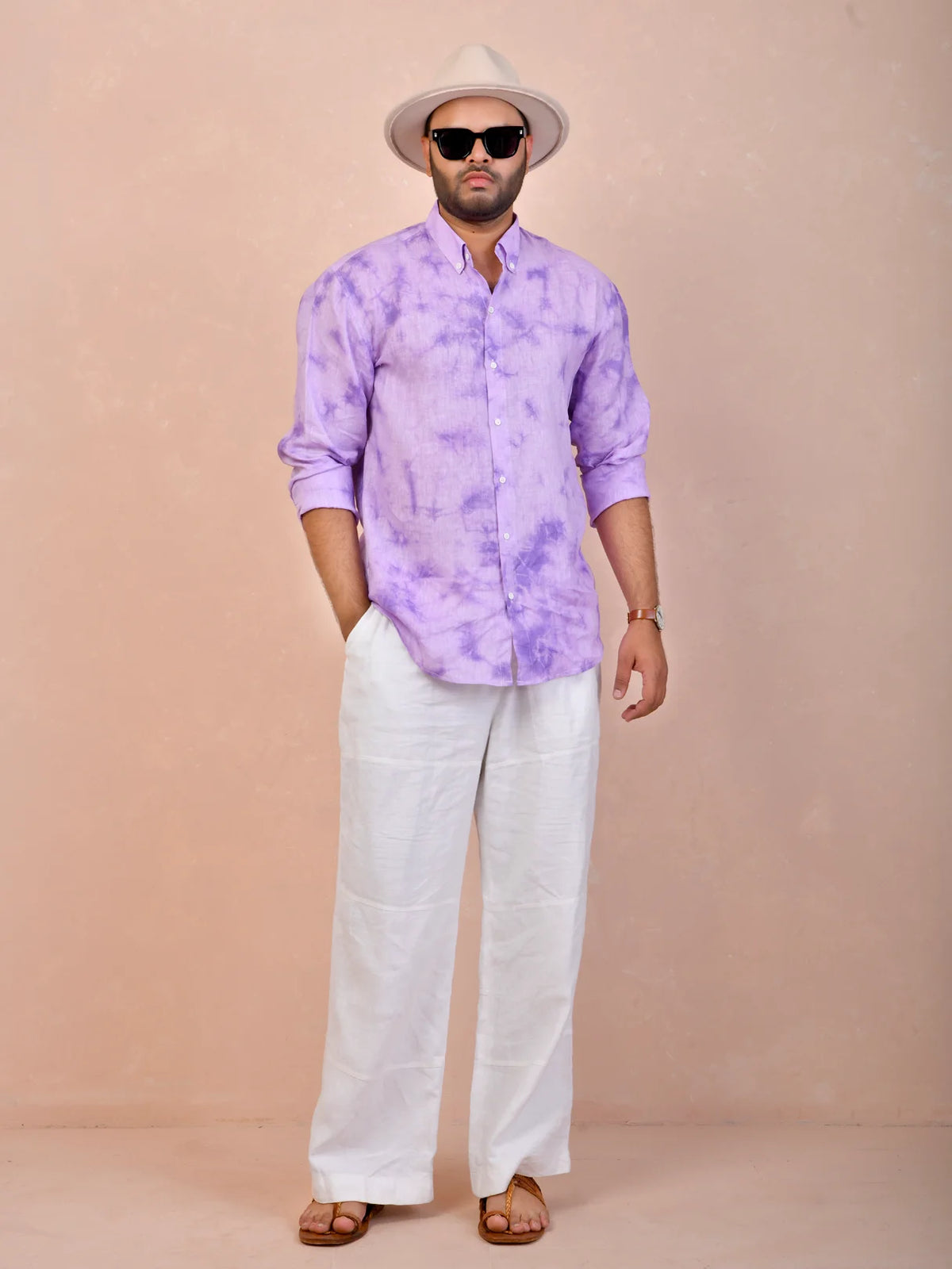 Tie & Dye Light Purple Pure Linen Shirt