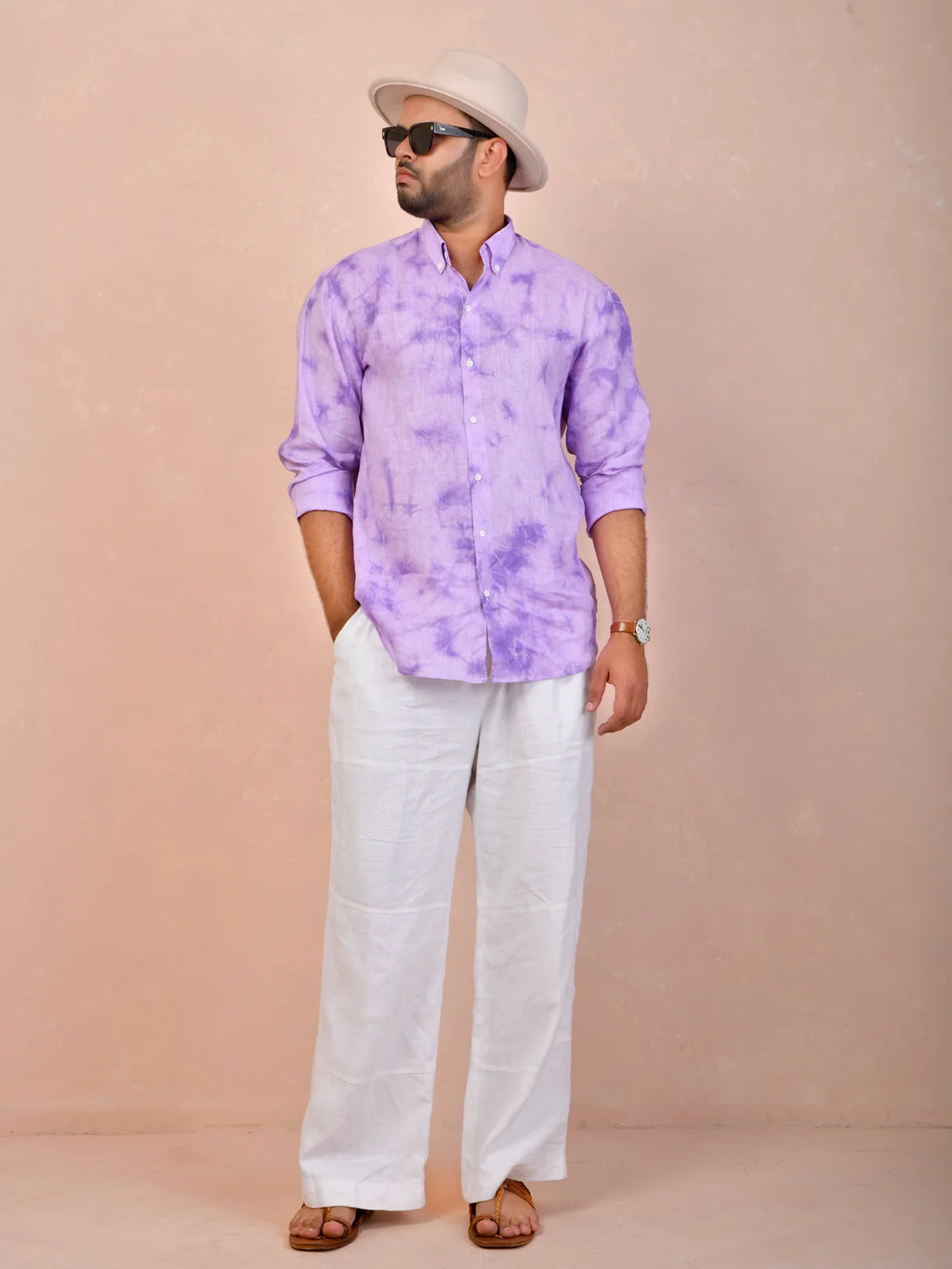 Tie & Dye Light Purple Pure Linen Shirt