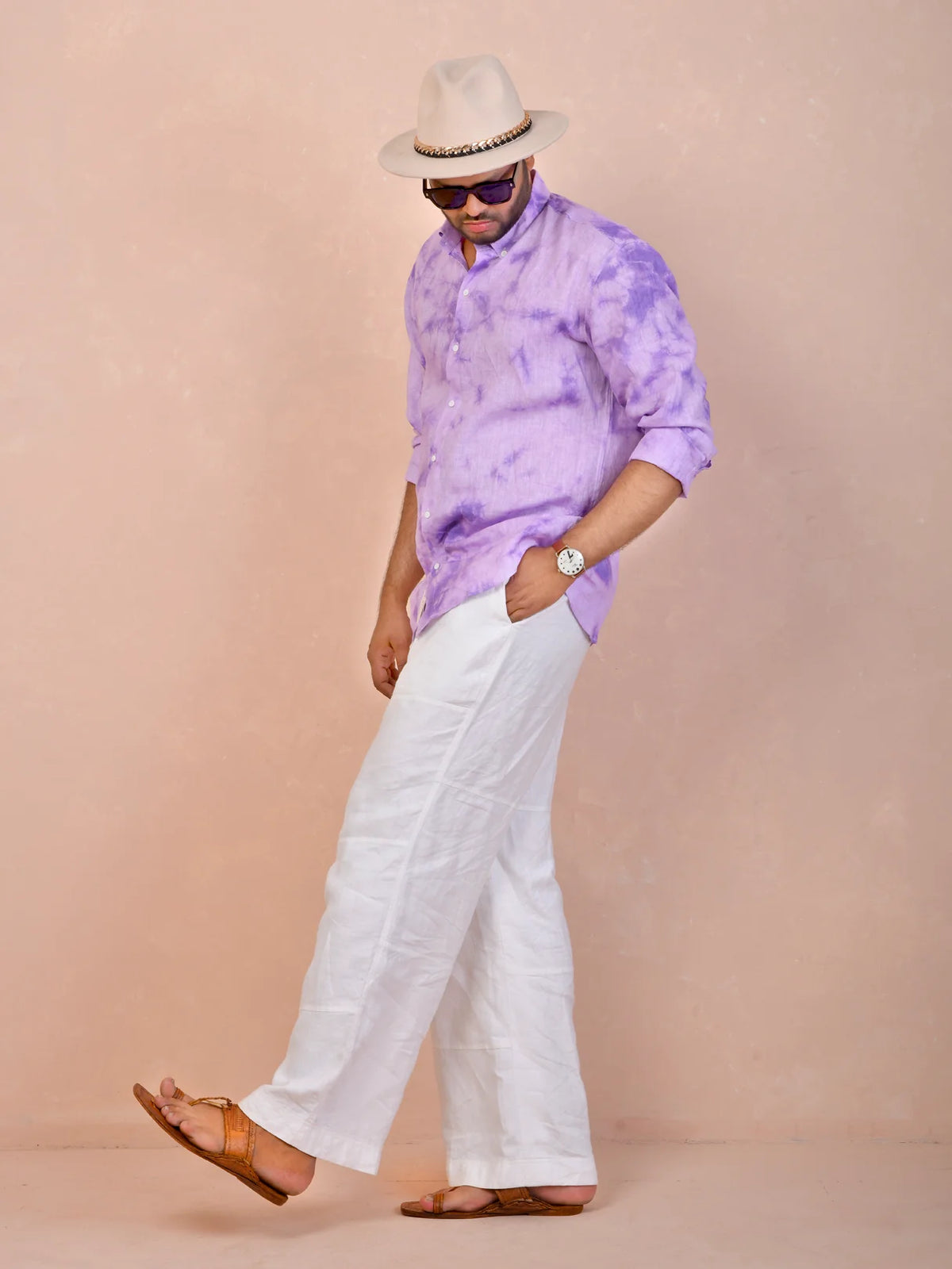 Tie & Dye Light Purple Pure Linen Shirt