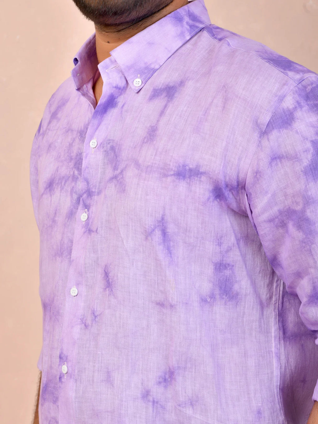Tie & Dye Light Purple Pure Linen Shirt