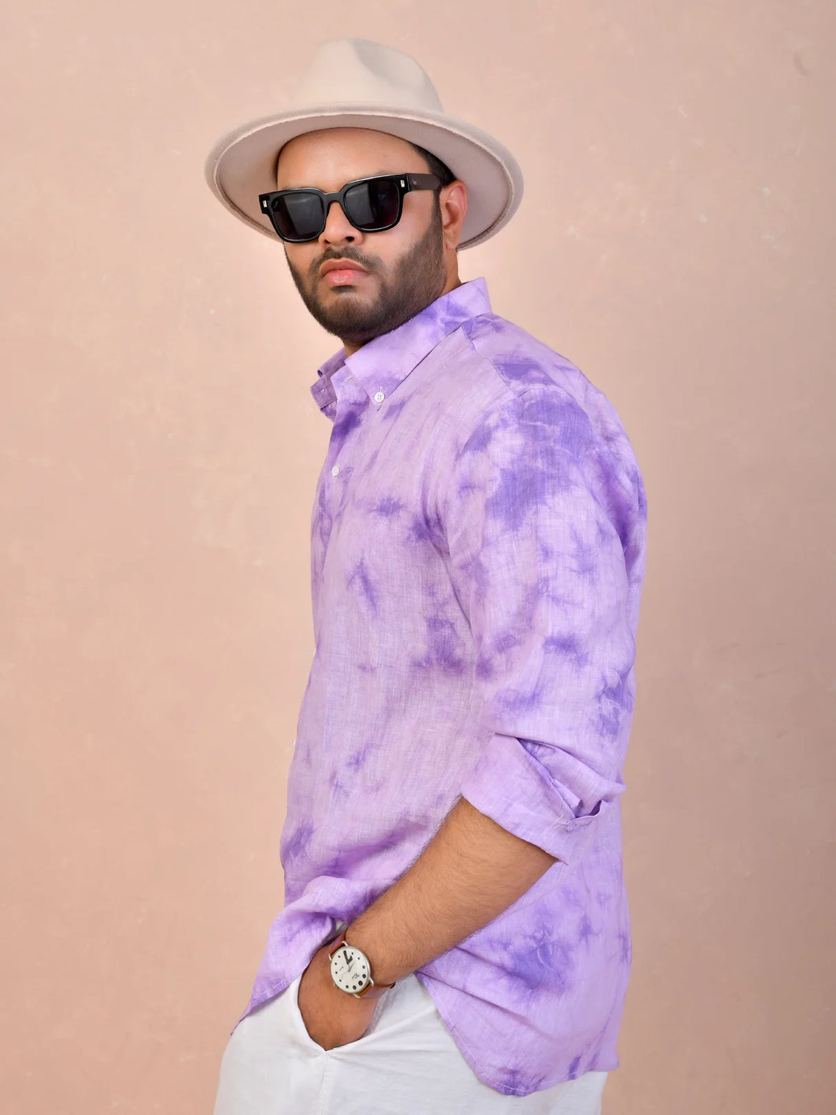 Tie & Dye Light Purple Pure Linen Shirt