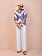 Tie & Dye Dusty Lavender Grey Pure Linen Shirt