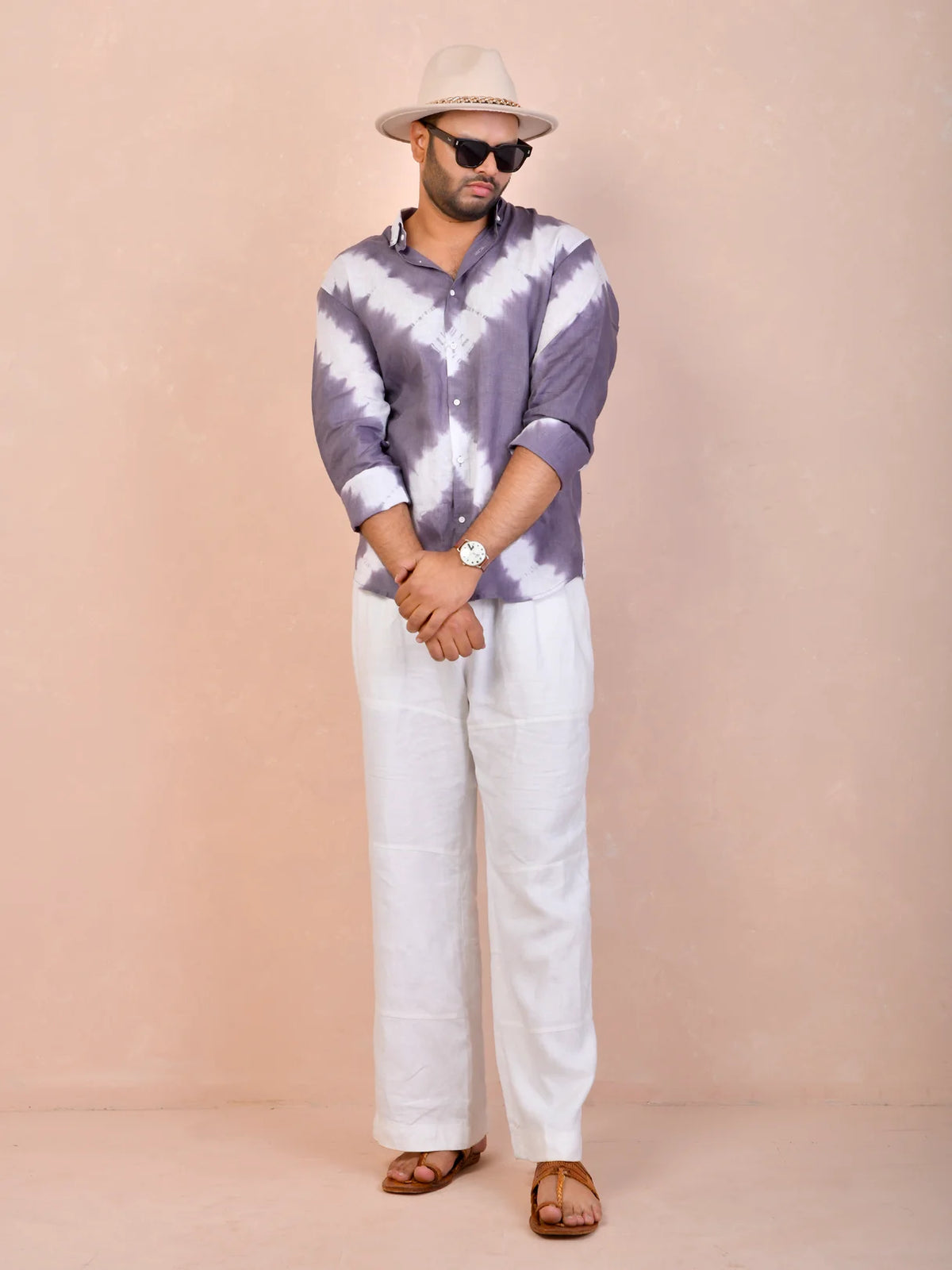 Tie & Dye Dusty Lavender Grey Pure Linen Shirt