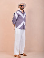 Tie & Dye Dusty Lavender Grey Pure Linen Shirt