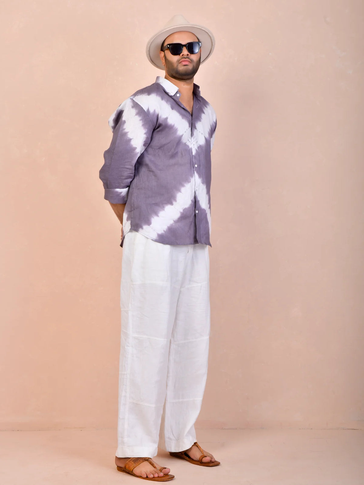 Tie & Dye Dusty Lavender Grey Pure Linen Shirt