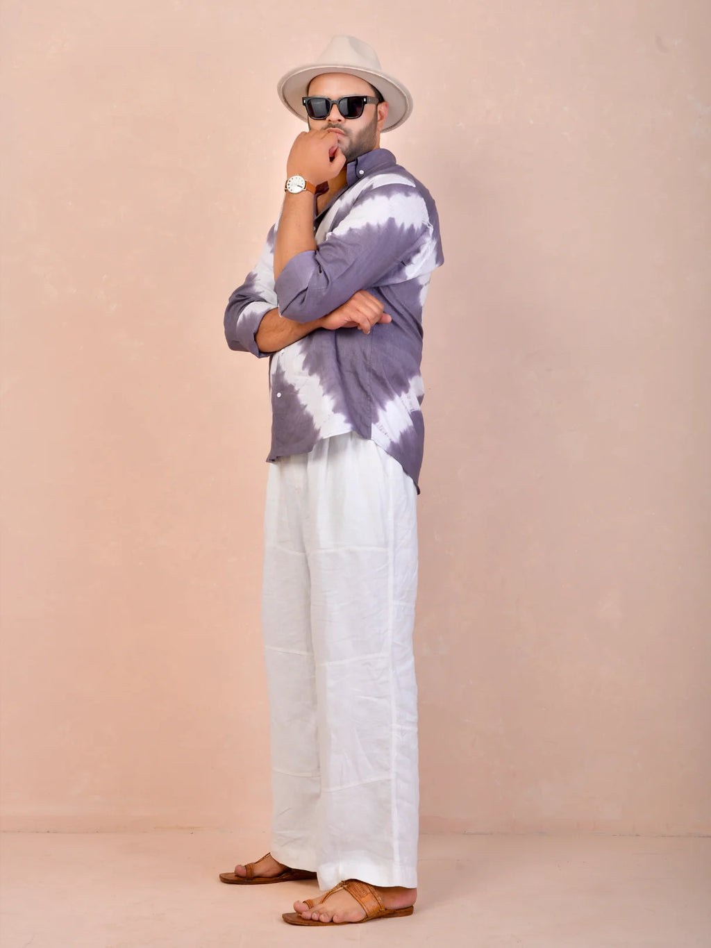 Tie & Dye Dusty Lavender Grey Pure Linen Shirt