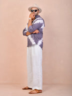 Tie & Dye Dusty Lavender Grey Pure Linen Shirt