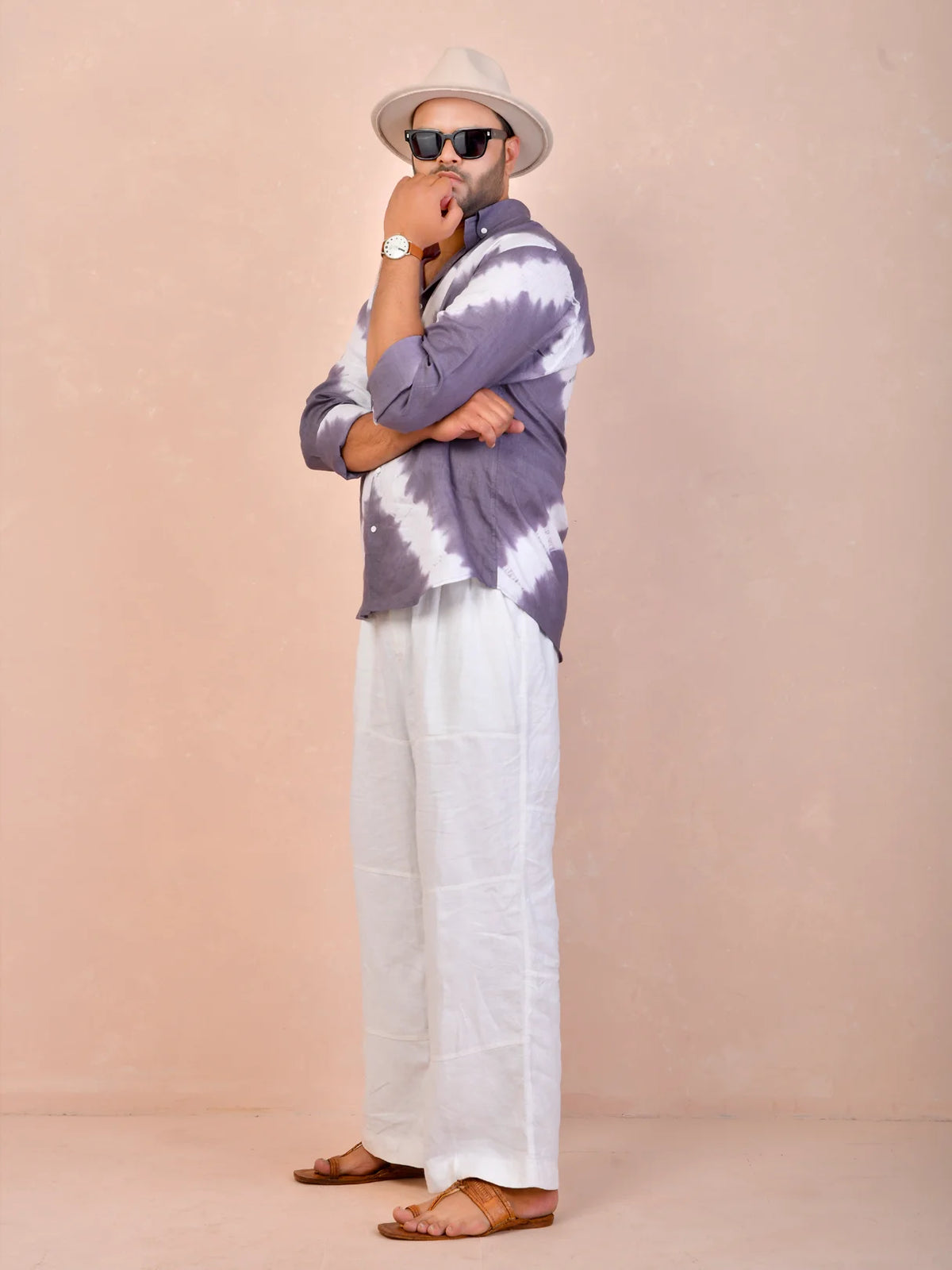 Tie & Dye Dusty Lavender Grey Pure Linen Shirt