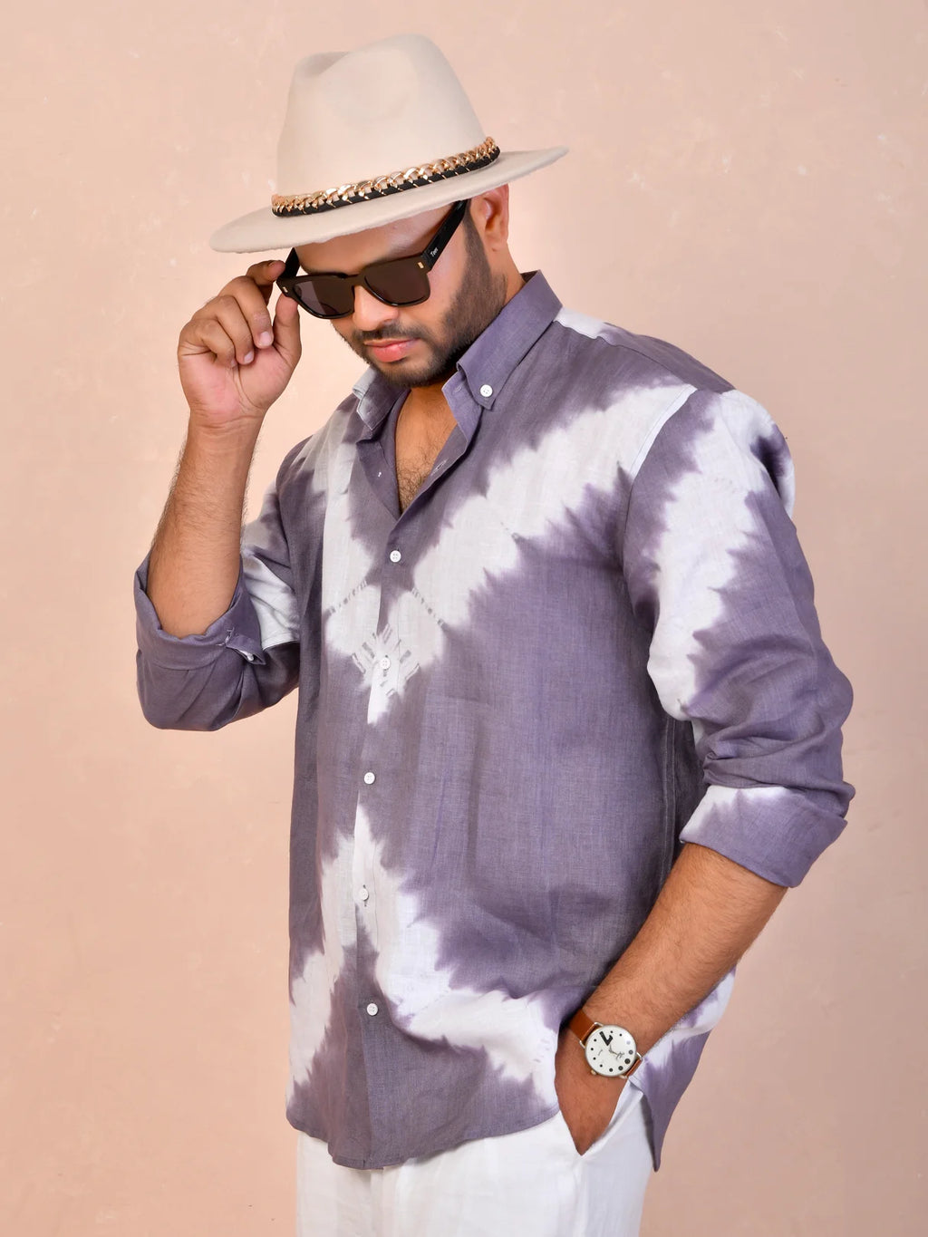 Tie & Dye Dusty Lavender Grey Pure Linen Shirt