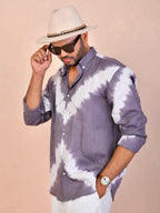 Tie & Dye Dusty Lavender Grey Pure Linen Shirt