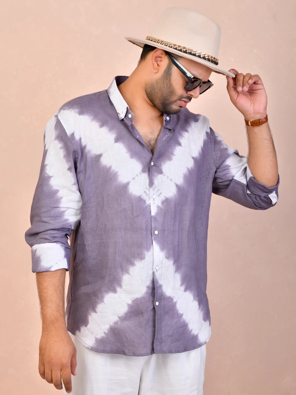 Tie & Dye Dusty Lavender Grey Pure Linen Shirt