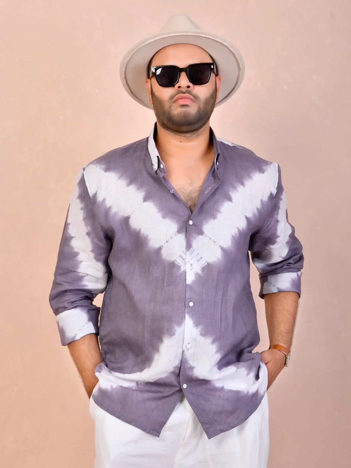 Tie & Dye Dusty Lavender Grey Pure Linen Shirt