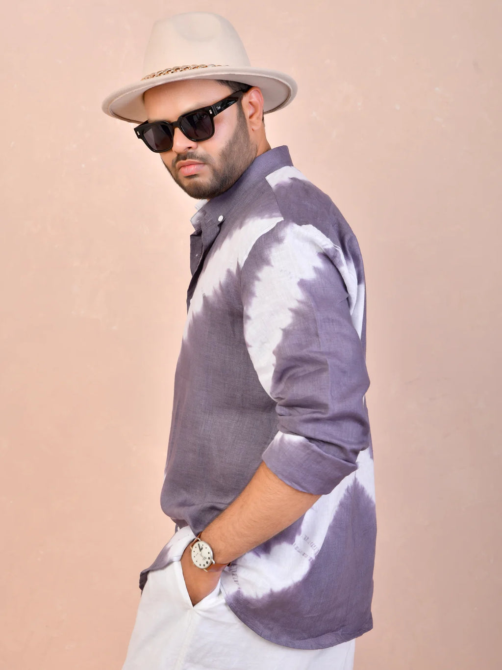 Tie & Dye Dusty Lavender Grey Pure Linen Shirt