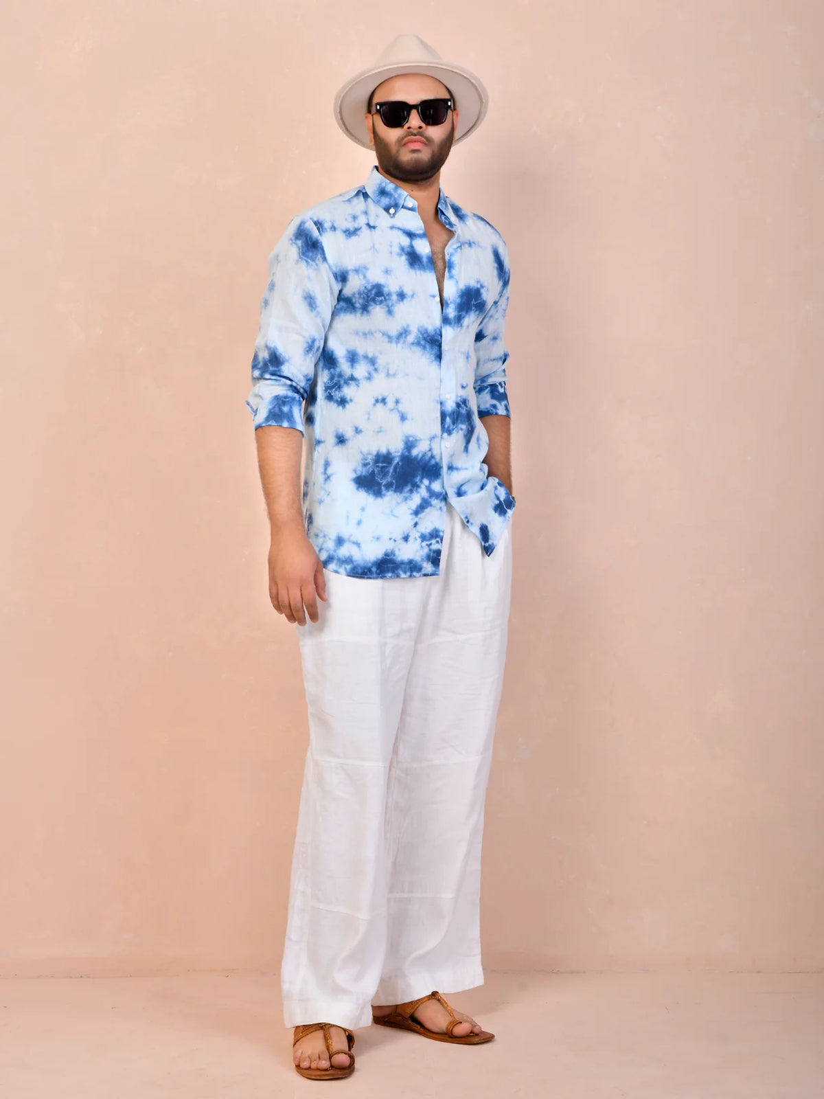 Tie & Dye Sky Blue Pure Linen Shirt