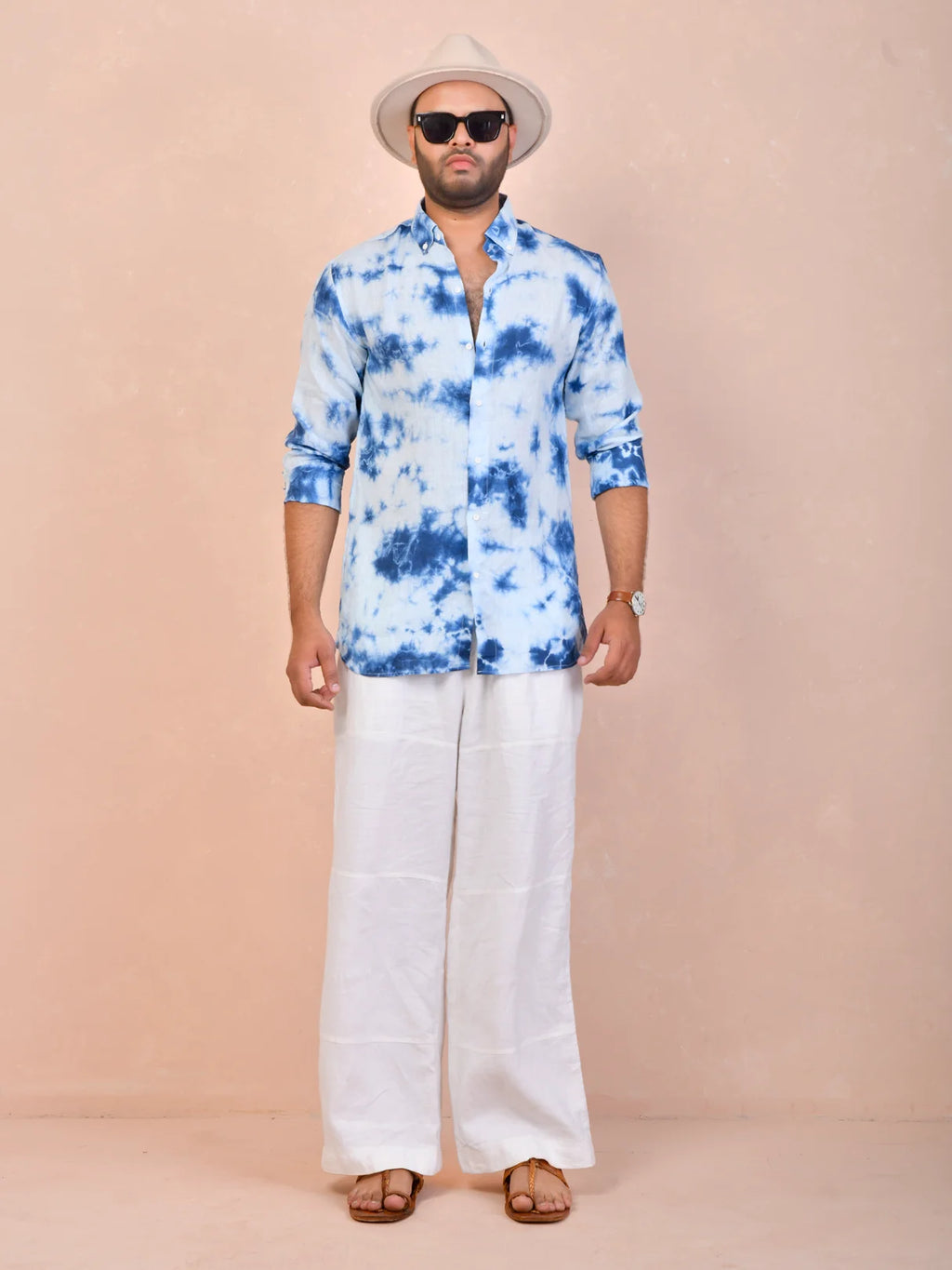 Tie & Dye Sky Blue Pure Linen Shirt