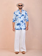 Tie & Dye Sky Blue Pure Linen Shirt