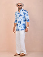 Tie & Dye Sky Blue Pure Linen Shirt