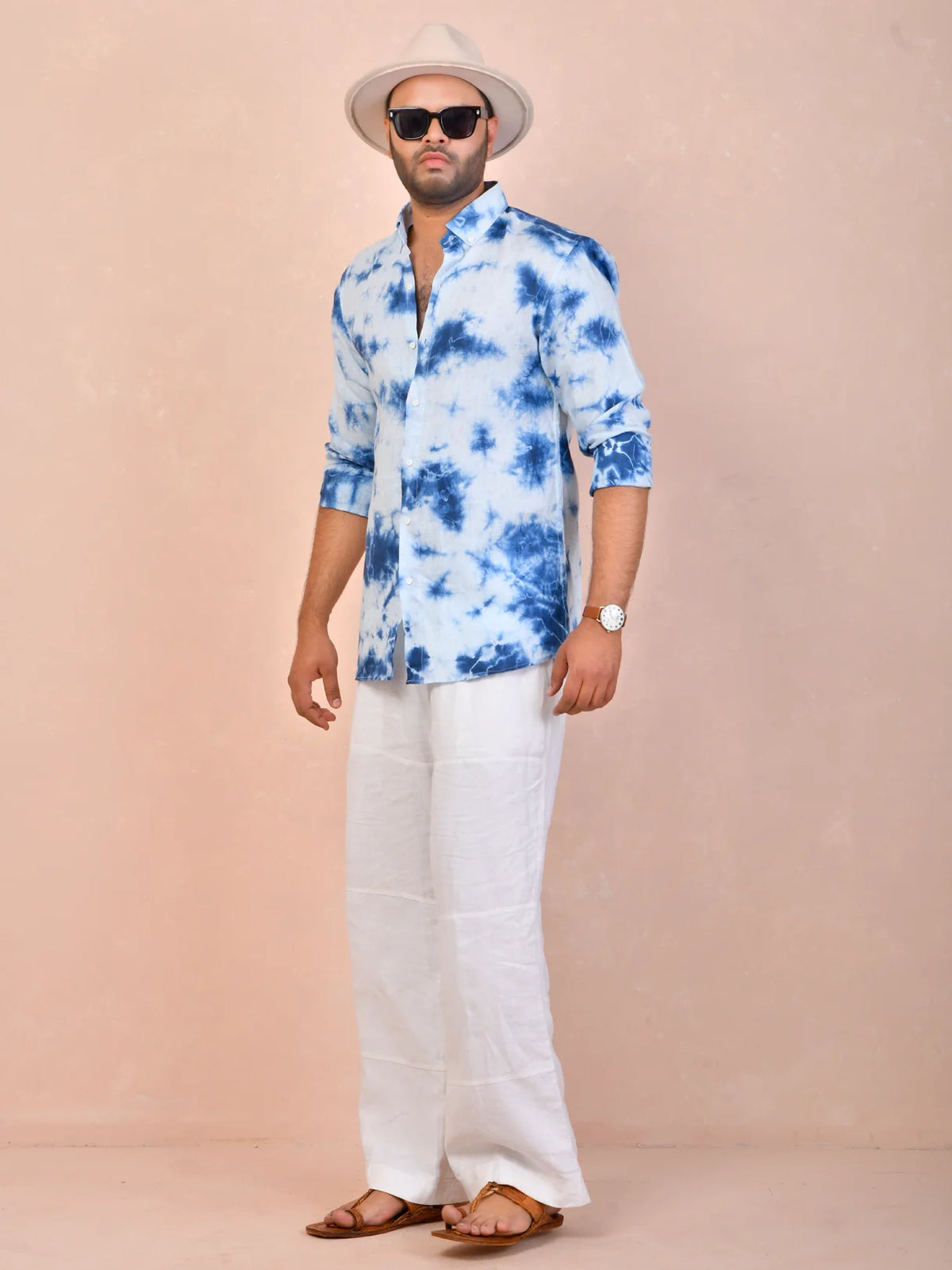 Tie & Dye Sky Blue Pure Linen Shirt