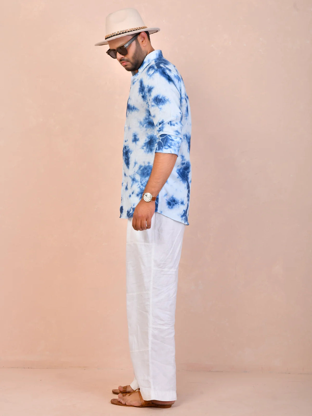 Tie & Dye Sky Blue Pure Linen Shirt