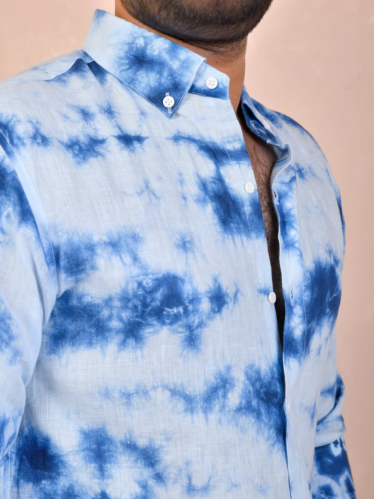 Tie & Dye Sky Blue Pure Linen Shirt