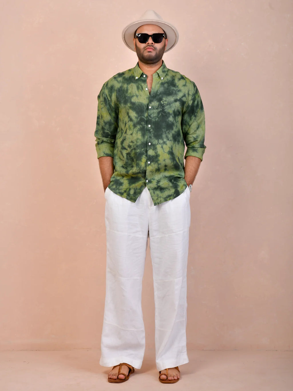 Tie & Dye Olive Green Pure Linen Shirt