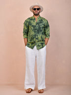 Tie & Dye Olive Green Pure Linen Shirt